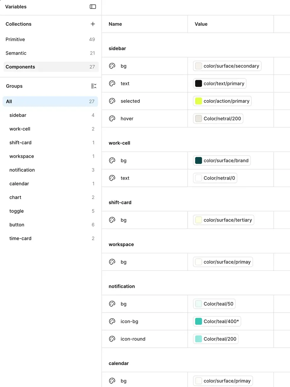 Component tokens applied to UI elements