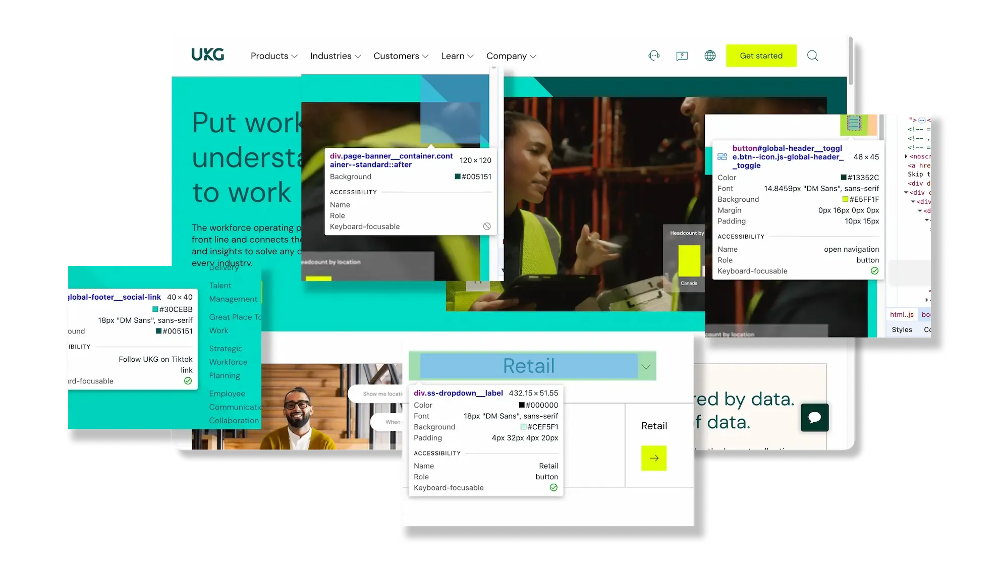 Browser developer tools used to inspect UKG website visual styles