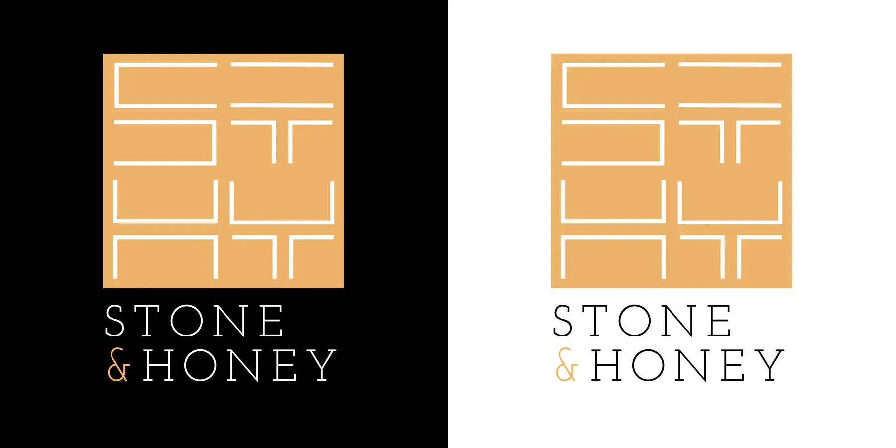 Logo direction 3: ST monogram grid mark with Stone & Honey wordmark